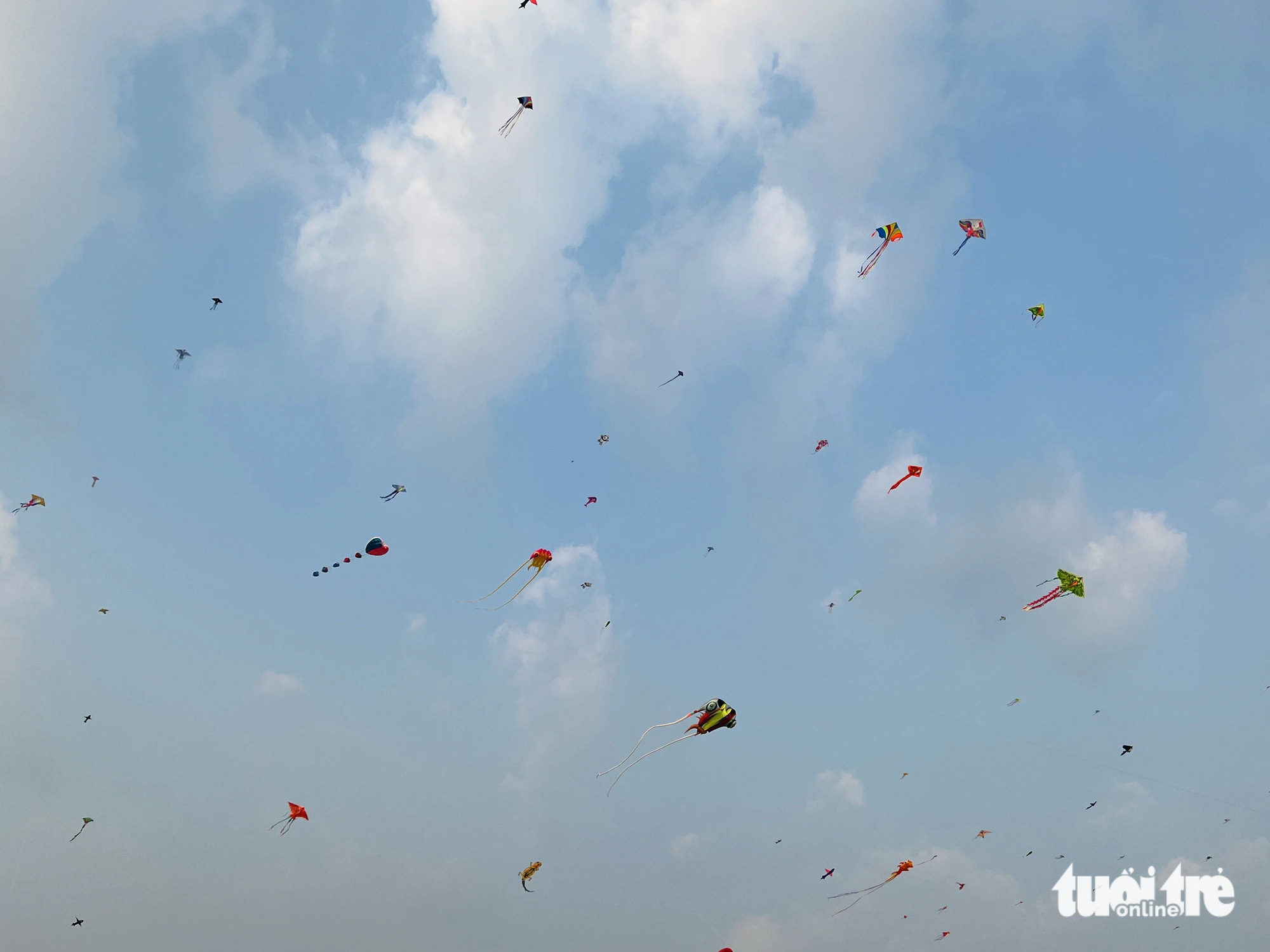 Kites fly above a field along Nguyen Thi Danh Road in the suburban district of Hoc Mon, Ho Chi Minh City. Photo: Yen Trinh / Tuoi Tre