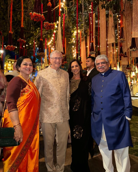 American billionaire Bill Gates (L, 2nd) attends a wedding party in India before arriving in Vietnam on March 4, 2024.