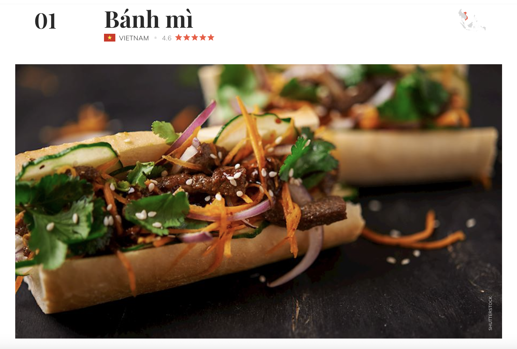 A screenshot shows Vietnamese banh mi ranking first in TasteAtlas' list of 100 best sandwiches in the world in March 2024.