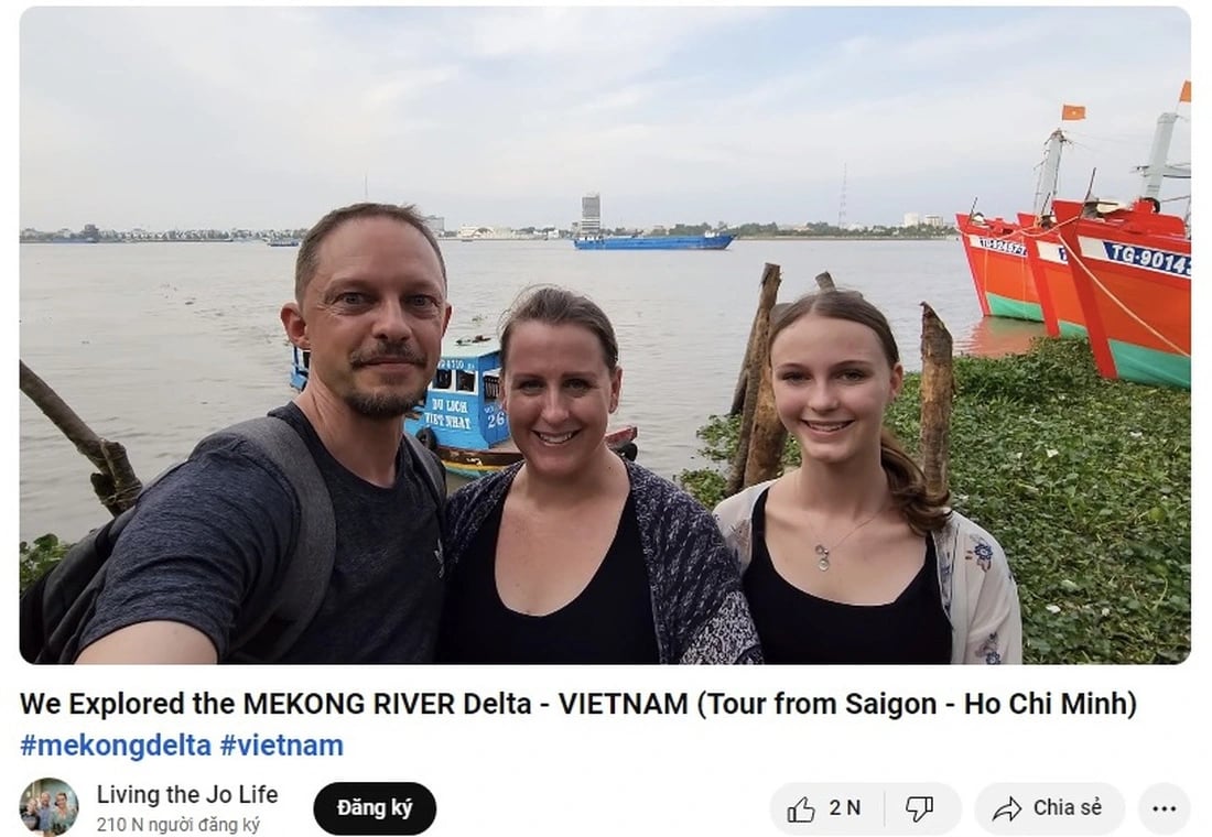 A screenshot from a video shows the Johansens family during their trip in Mekong Delta, Vietnam.