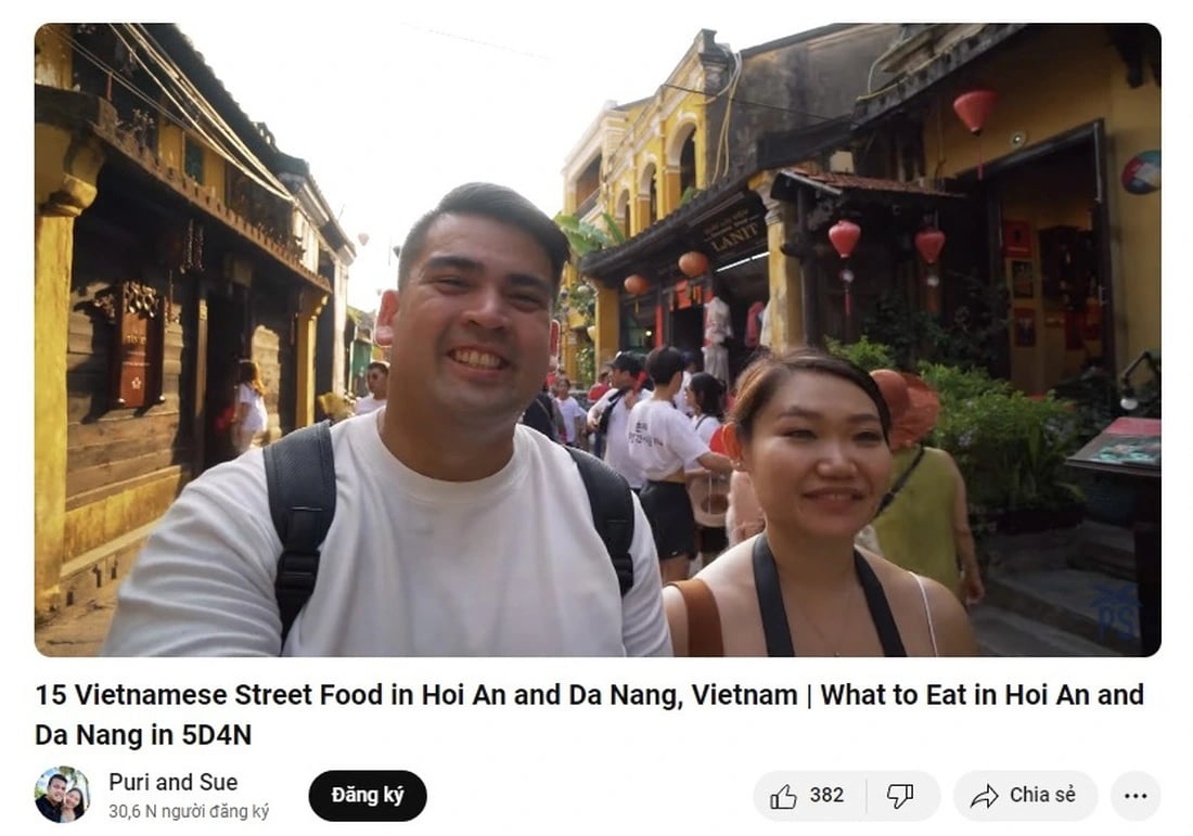 A screenshot from a video shows Puri and Sue visiting the Ancient Town of Hoi An, central Vietnam.