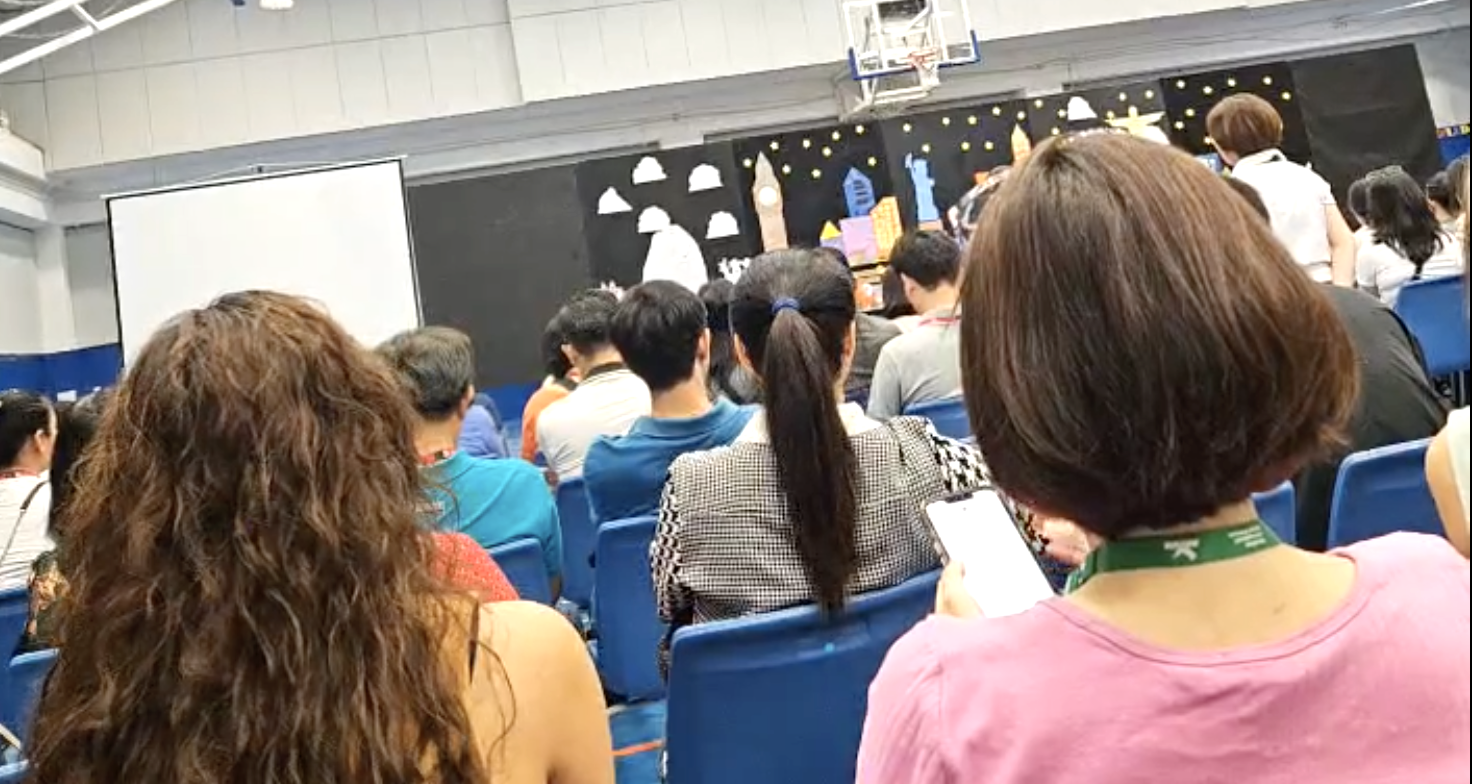 Parents attend a meeting at the American International School Vietnam in Nha Be District, Ho Chi Minh City, March 17, 2024. Photo screenshot from a supplied video