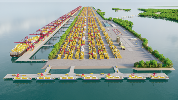 An artist’s impression of the Can Gio international transshipment port project in the namesake outlying district of Ho Chi Minh City. Photo: Porcoast