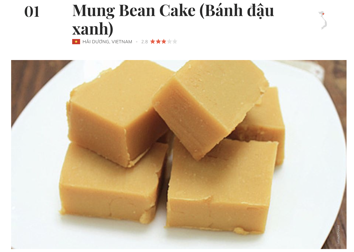A screenshot shows 'bánh đậu xanh' in the list of 45 worst rated Vietnamese foods by TasteAtlas