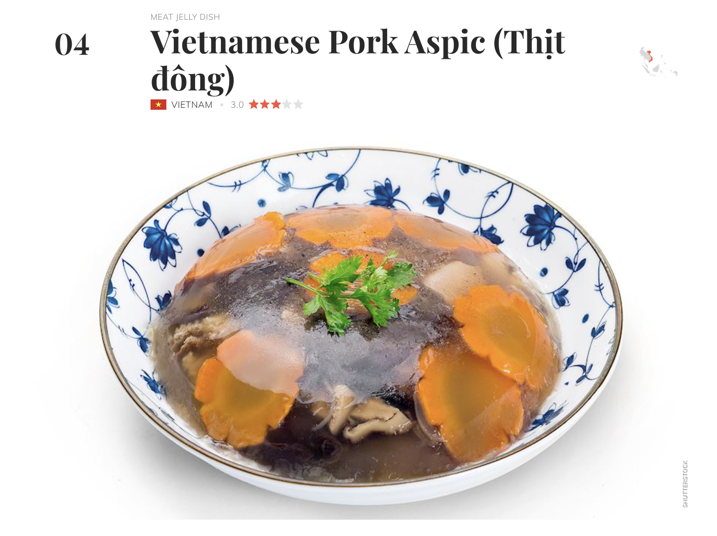 A screenshot shows 'thịt đông' in the list of 45 worst rated Vietnamese foods by TasteAtlas