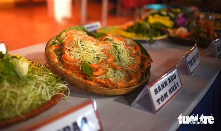 Shrimp pancake, a specialty food of Binh Dinh Province in south-central Vietnam, is seen at the culinary culture fest that opened in the province’s Quy Nhon City on March 22, 2024. Photo: Lam Thien / Tuoi Tre