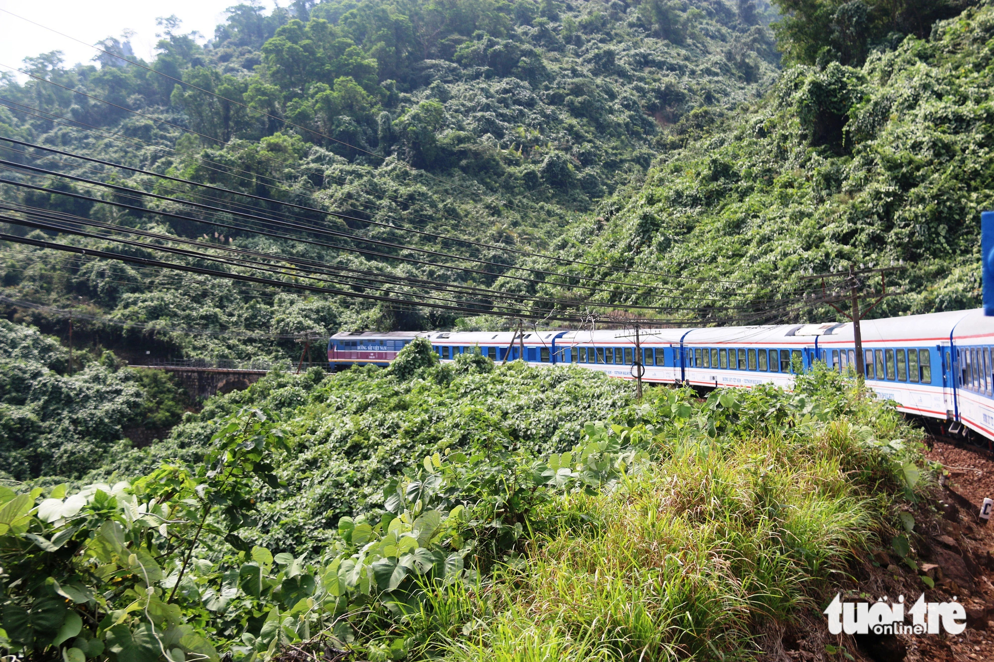 The train traverses Hai Van pass. Photo: Nhat Linh / Tuoi Tre
