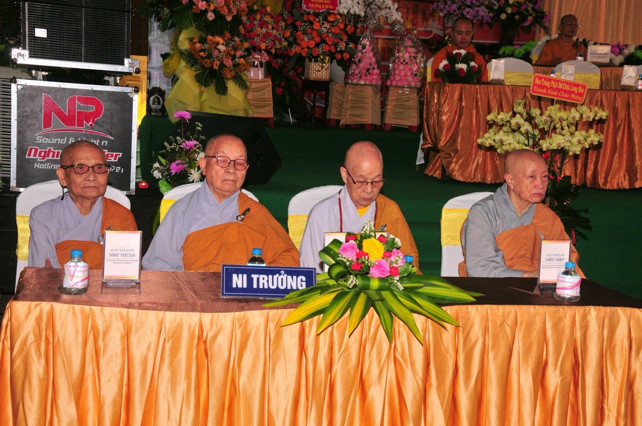 The abbot (L, 2nd) of Long Hoa Pagoda in Dong Nai Province, southern Vietnam and other Buddhist nuns sit in on a foundation stone laying ceremony for the restoration of the pagoda on March 28, 2024. Photo: Supplied