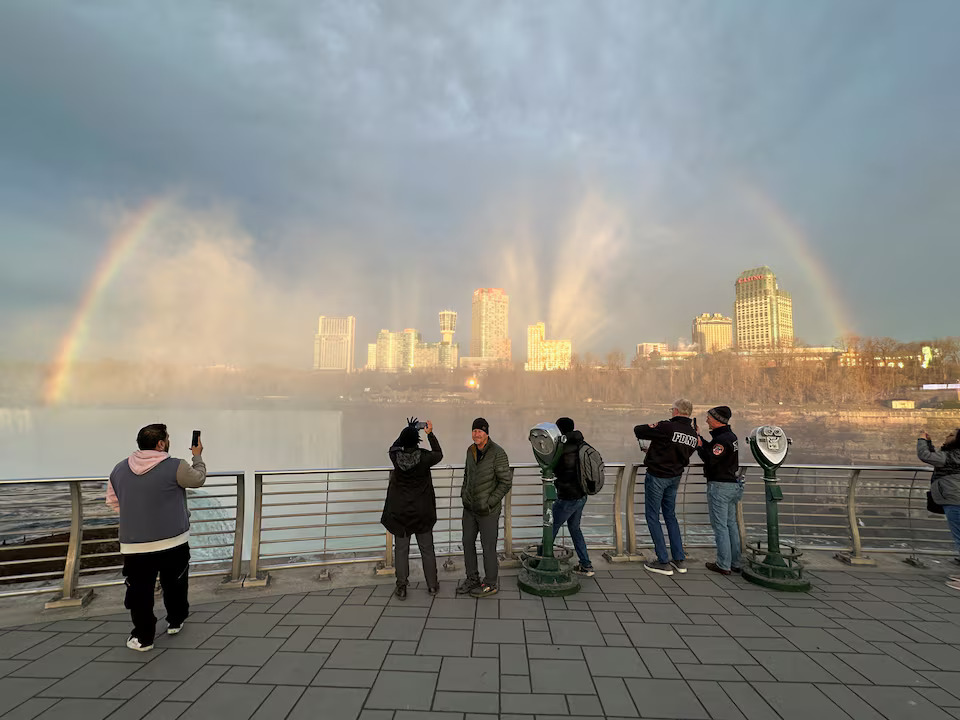 A rainbow at Niagara Falls ahead of the solar eclipse to take place later in the day, in New York. Photo: Reuters