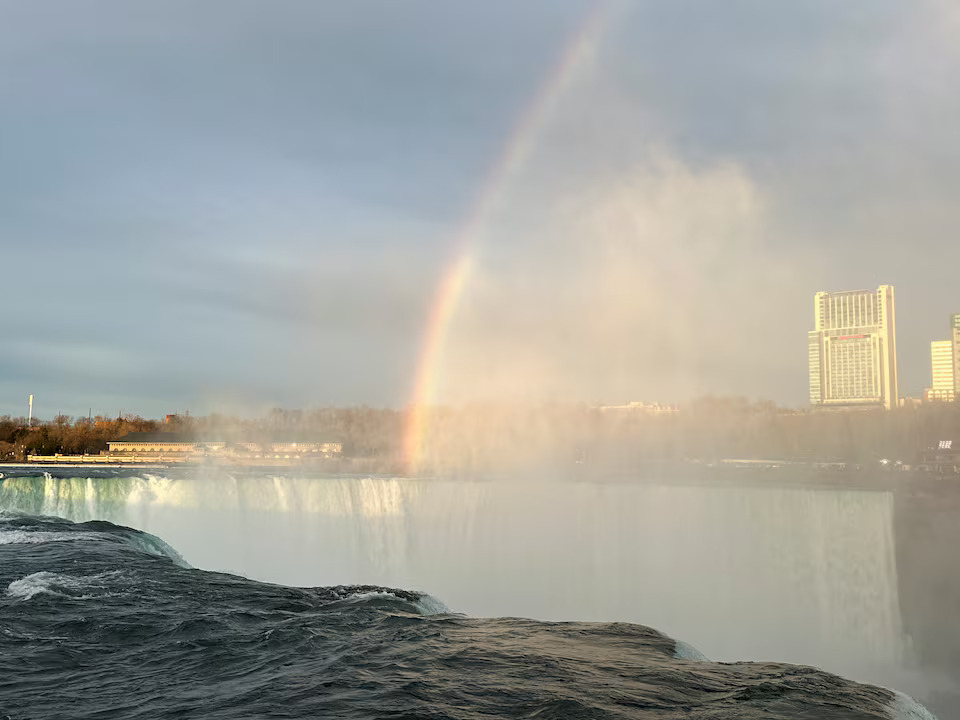 A general view of Niagara Falls and a rainbow ahead of solar eclipse to take place later in the day, in New York, U.S., April 8, 2024. Photo: Reuters