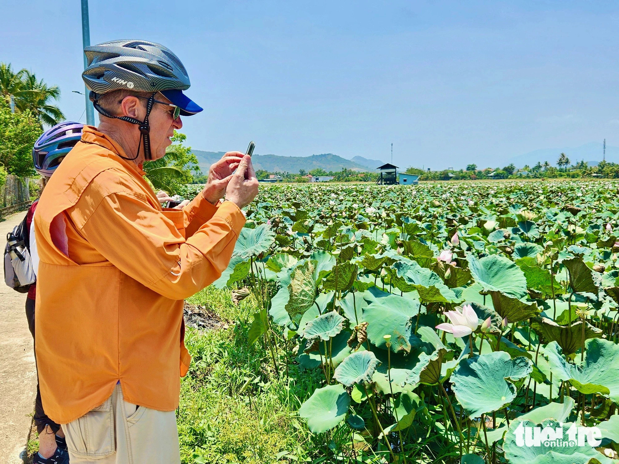 A foreign man is seen capturing a lotus field in Nha Trang, a tourist city in Khanh Hoa Province, south-central Vietnam. Photo: Minh Chien / Tuoi Tre