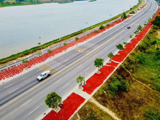 Sidewalks in central Vietnam turned into chili drying venue