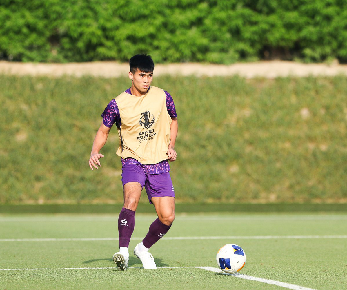 Vietnamese central back Nguyen Ngoc Thang during a training session at the AFC U23 Asian Cup 2024 in Qatar, April 21, 2024. Photo: Vietnam Football Federation
