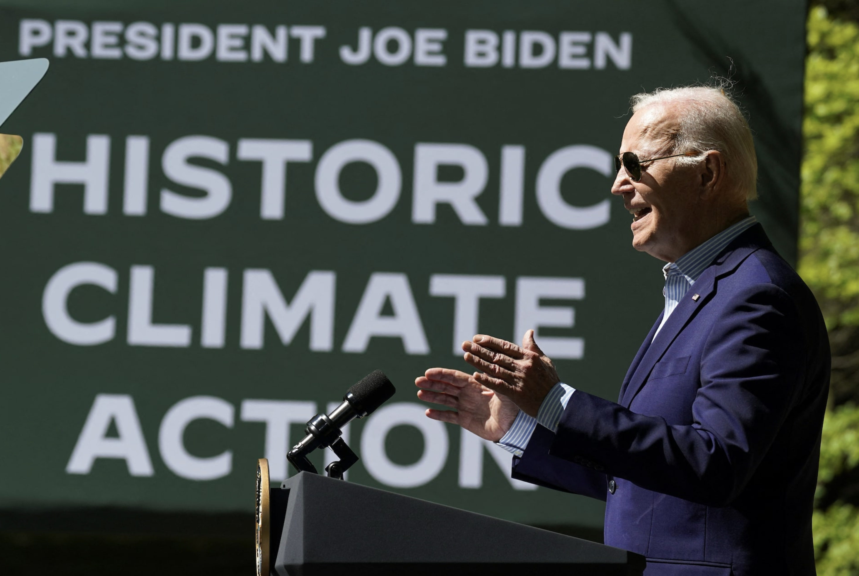 U.S. President Joe Biden delivers remarks to commemorate Earth Day during a visit to Prince William Forest Park in Triangle, Virginia, U.S., April 22, 2024. Photo: Reuters