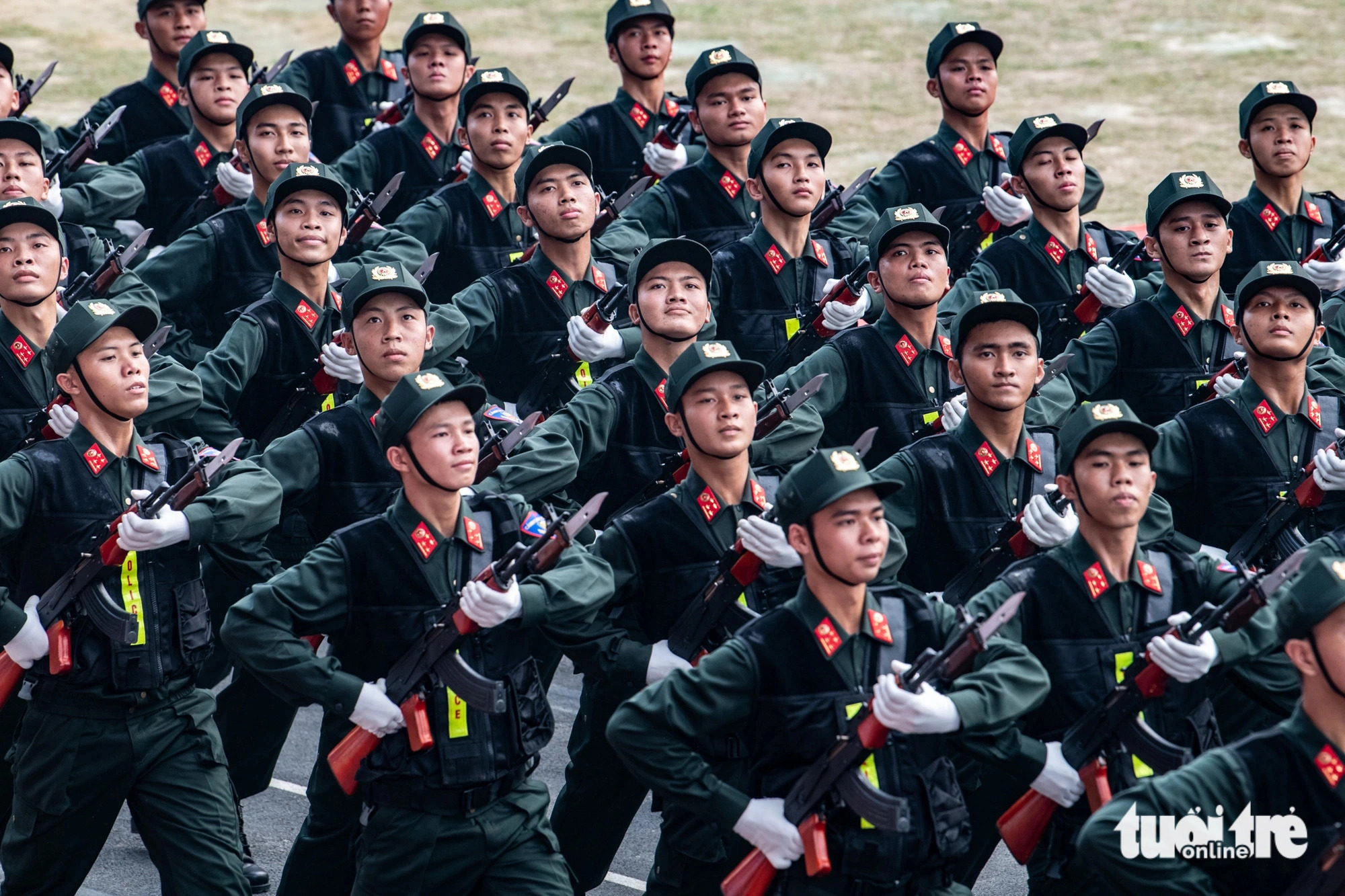 Armed forces from the Vietnam Ministry of Public Security join the rehearsal, Dien Bien Province, northwestern Vietnam, May 5, 2024. Photo: Nam Tran / Tuoi Tre