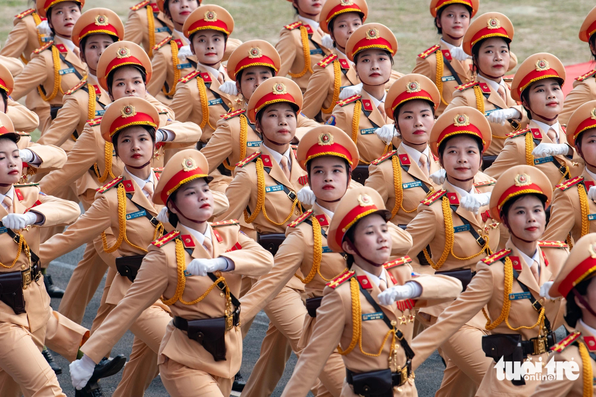 Female traffic police officers, peacekeepers, and militia forces in the rehearsal. Dien Bien Province, northwestern Vietnam, May 5, 2024. Photo: Nam Tran / Tuoi Tre
