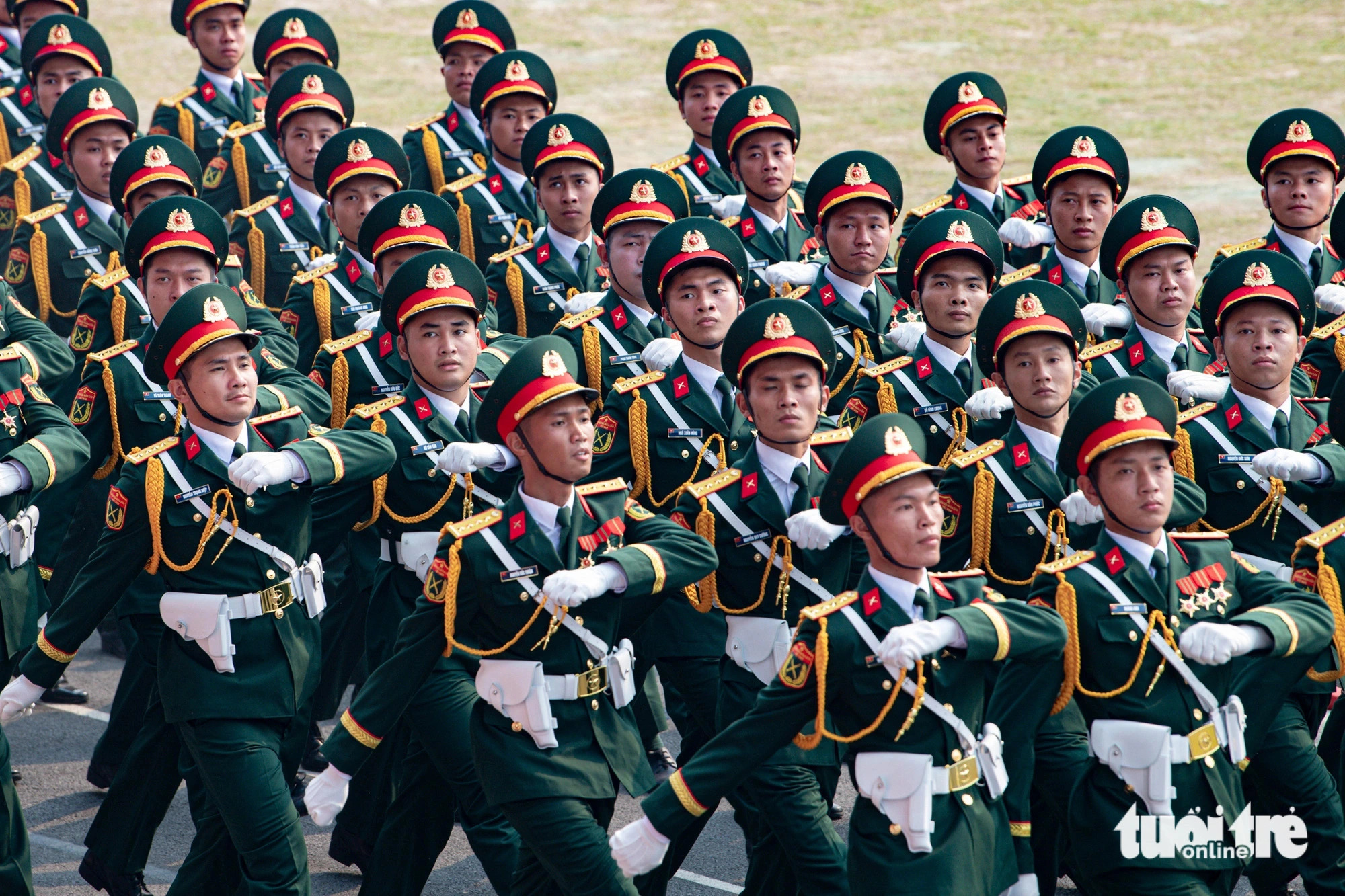 Armed forces from the Vietnam People's Army take part in the rehearsal, Dien Bien Province, northwestern Vietnam, May 5, 2024. Photo: Nam Tran / Tuoi Tre