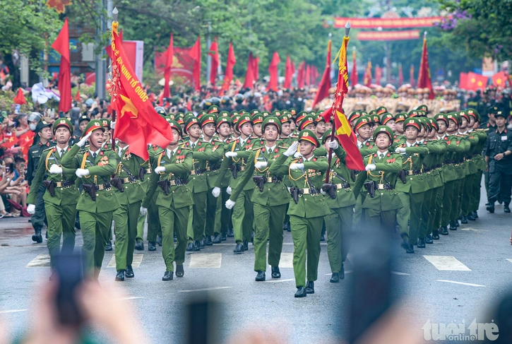 Armed forces parade on a local street to mark 70 years of the Dien Bien Phu victory in Dien Bien Province, May 7, 2024