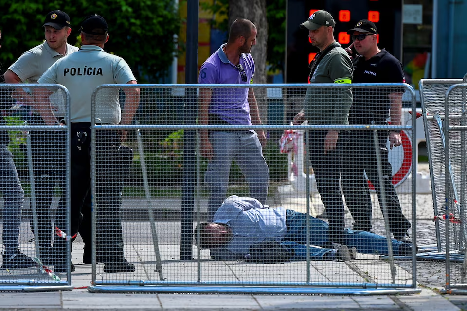 A person is detained after shooting incident of Slovak PM Robert Fico, after a Slovak government meeting in Handlova, Slovakia, May 15. Photo: Reuters