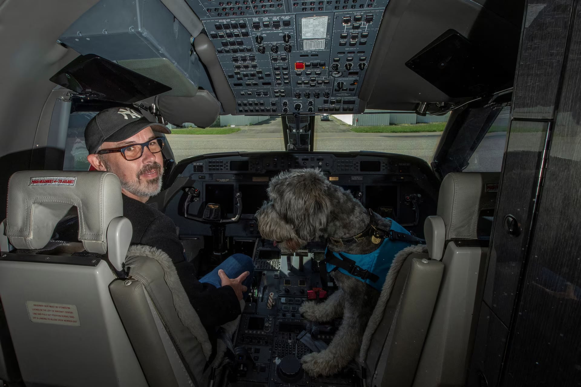 Bark Air’s CEO Matt Meeker poses for a picture during a press event introducing Bark Air, an airline for dogs, at Republic Airport in East Farmingdale, New York, May 21. Photo: Reuters