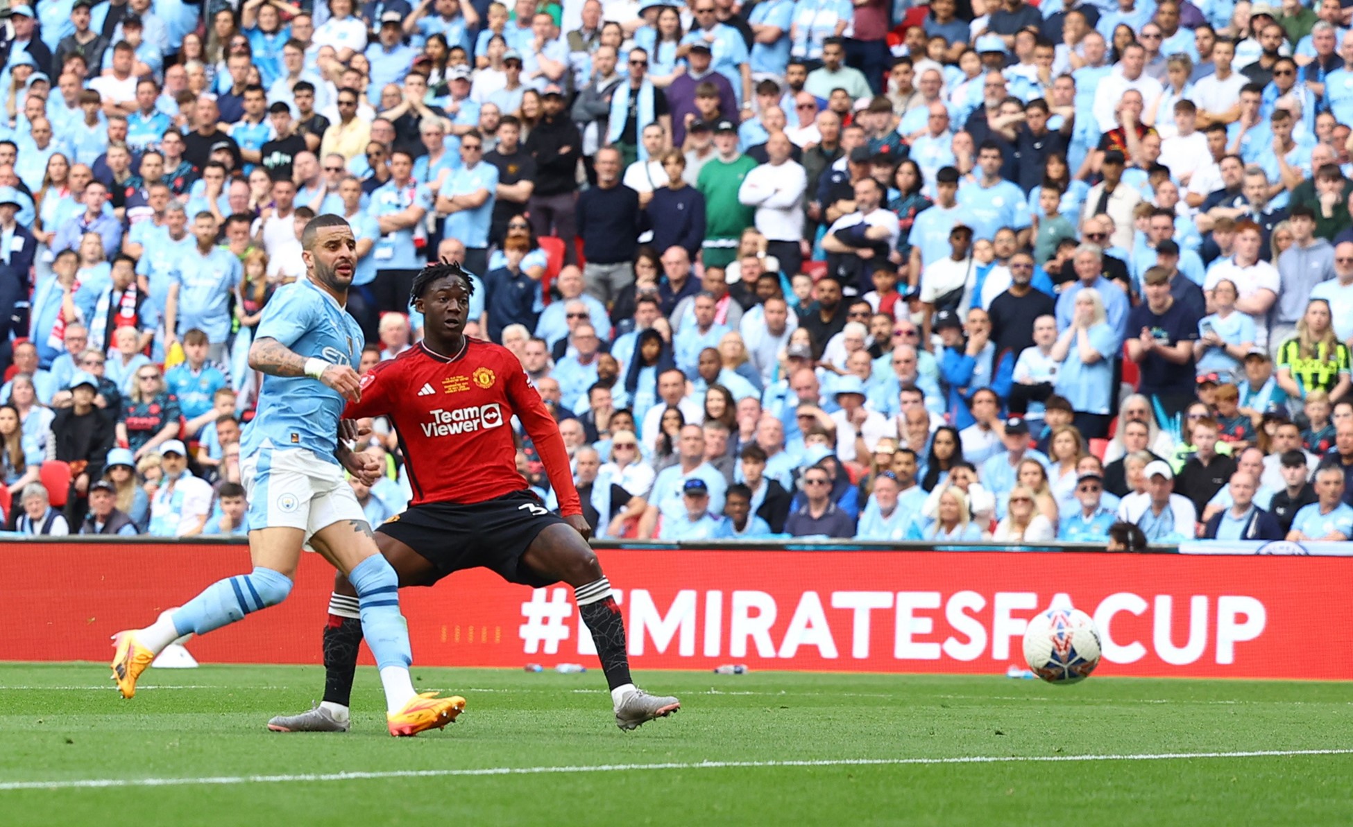 Soccer Football - FA Cup - Final - Manchester City v Manchester United - Wembley Stadium, London, Britain - May 25, 2024 Manchester United's Kobbie Mainoo scores their second goal. Photo: Reuters