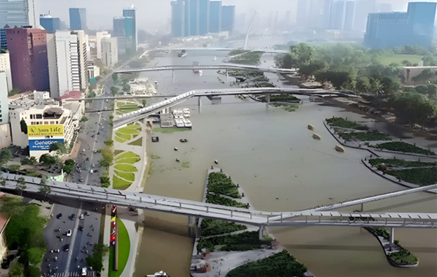 An artist’s impression of the project to connect the two banks of the Saigon River in Ho Chi Minh City with islands. Photo: Consultancy consortium