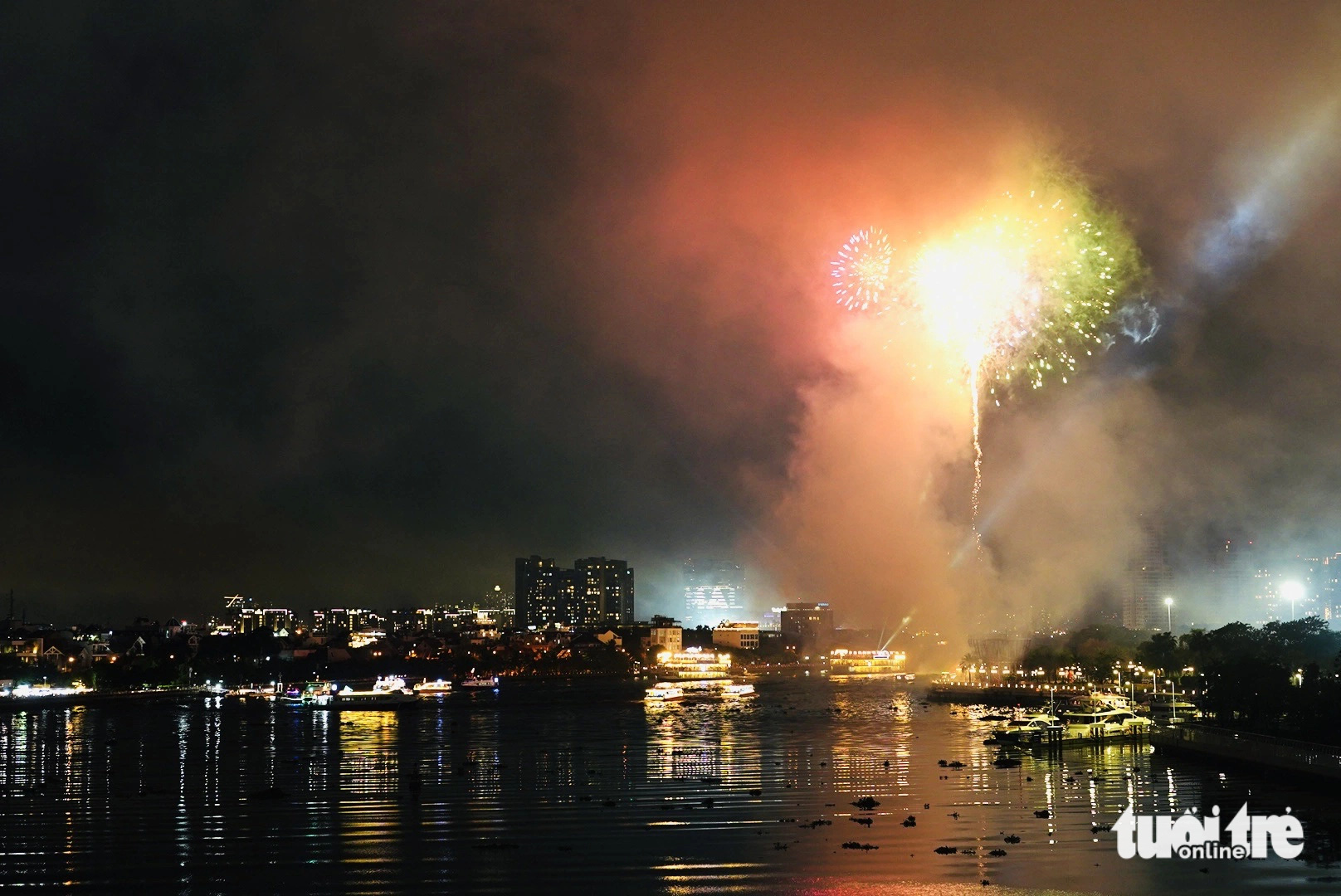 A view of the opening ceremony of the second Ho Chi Minh City River Festival held at Nha Rong-Khanh Hoi Wharf and Saigon Cruise Port from the other side of the Saigon River, May 31, 2024. Photo: Thanh Hiep / Tuoi Tre