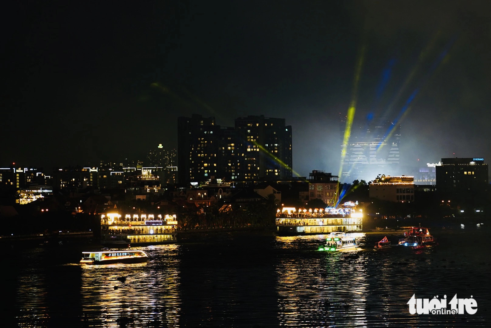 A view of the opening ceremony of the second Ho Chi Minh City River Festival held at Nha Rong-Khanh Hoi Wharf and Saigon Cruise Port from the other side of the Saigon River, May 31, 2024. Photo: Thanh Hiep / Tuoi Tre