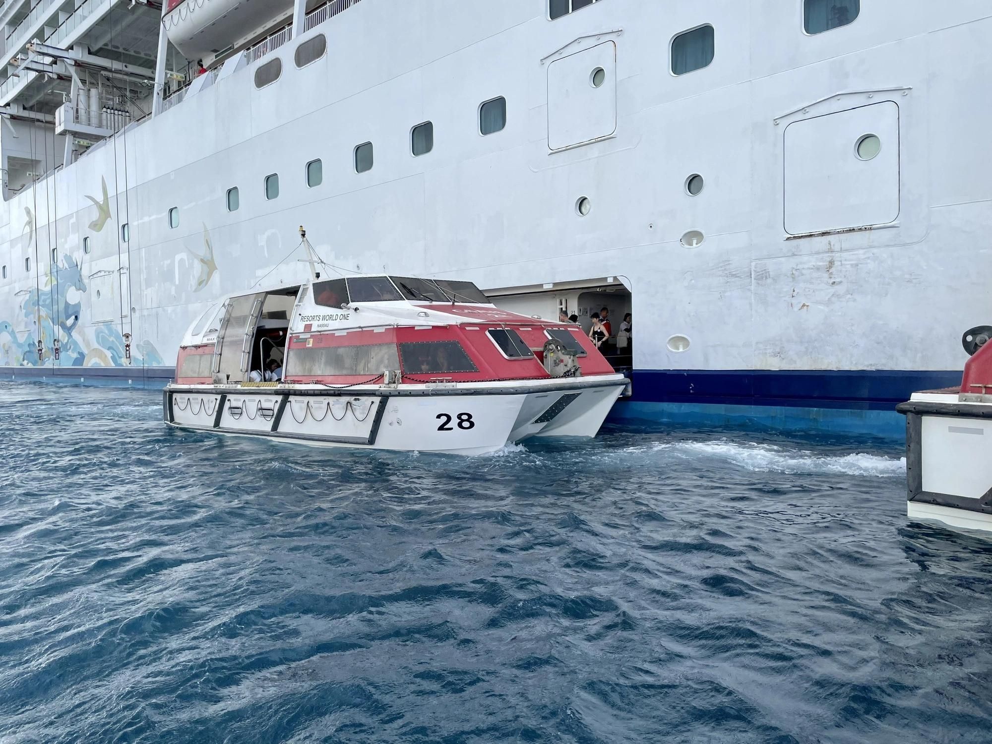 As the Bahamian-flagged cruise vessel Resorts World One is huge, with capacity of up to 2,600 guests, smaller boats were used to transport cruise passengers from the ship to the shore. Photo: Supplied