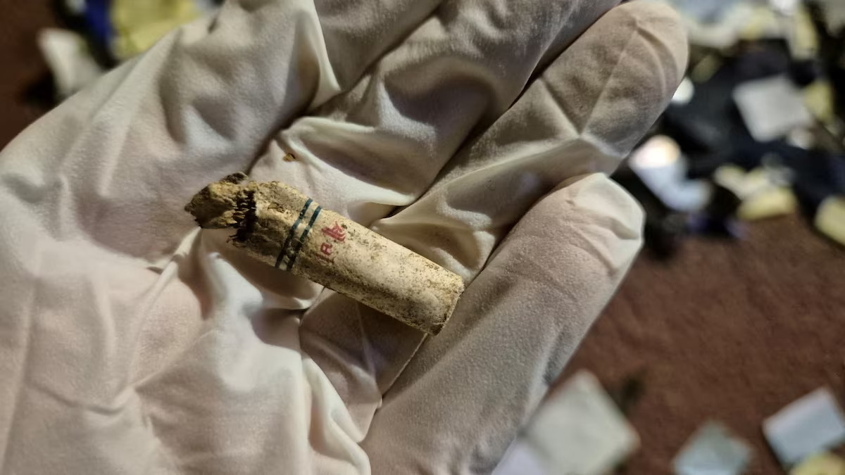 A cigarette butt found from a balloon believed to have been sent by North Korea, carrying various objects including what appeared to be trash, is pictured in Seoul, in this picture provided and released by the Defense Ministry, June 2, 2024. Photo: Reuters