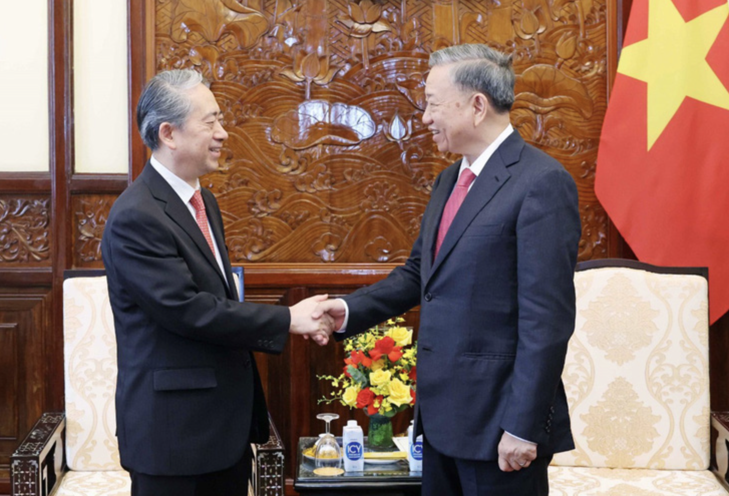 Vietnam’s State President To Lam (R) shakes hands with Chinese Ambassador to Vietnam Xiong Bo in Hanoi on June 11, 2024. Photo: Vietnam News Agency