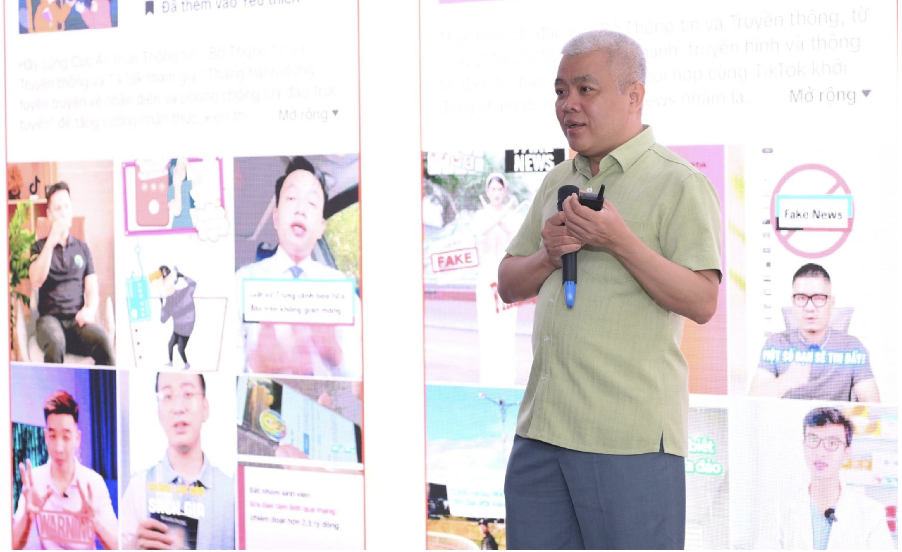 Nguyen Lam Thanh, a representative of TikTok Vietnam, delivers his speech at the TikTok Safety Summit 2024 held in Ho Chi Minh City in June 11, 2024.