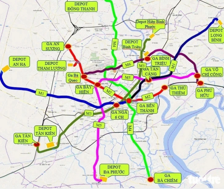 Ho Chi Minh City set a target to complete six metro line projects with a combined length of 183 kilometers by 2035. Graphic: Ho Chi Minh City Department of Transport