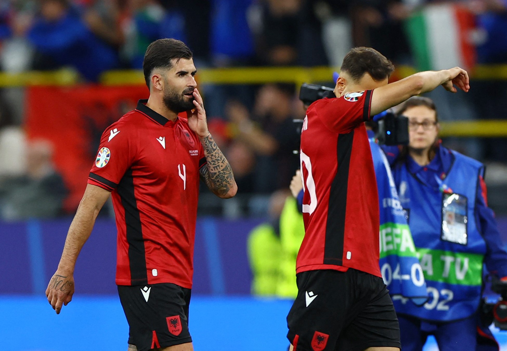 Soccer Football - Euro 2024 - Group B - Italy v Albania - Dortmund BVB Stadion, Dortmund, Germany - June 15, 2024 Albania's Elseid Hysaj looks dejected after the match. Photo: Reuters