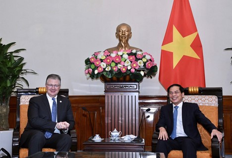 Vietnamese Minister of Foreign Affairs Bui Thanh Son (R) and U.S. Assistant Secretary of State for East Asian and Pacific Affairs Daniel Kritenbrink at their meeting in Hanoi on June 21, 2024. Photo: Ministry of Foreign Affairs