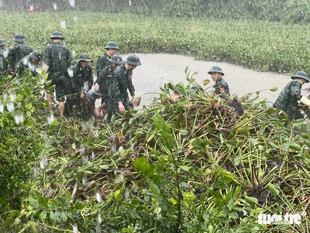 Young people enthusiastically do the job regardless of the rain. Photo: Doan Nhan / Tuoi Tre