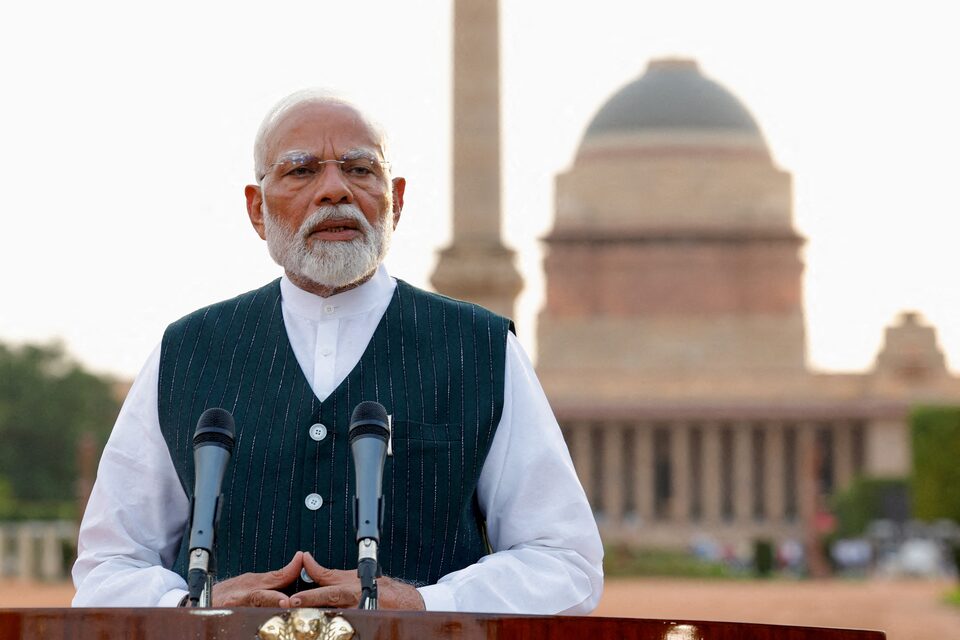 Indian Prime Minister Narendra Modi addresses the media after his meeting with President Droupadi Murmu, to stake claim to form the new government at the Presidential Palace in New Delhi, India, June 7, 2024. Photo: Reuters