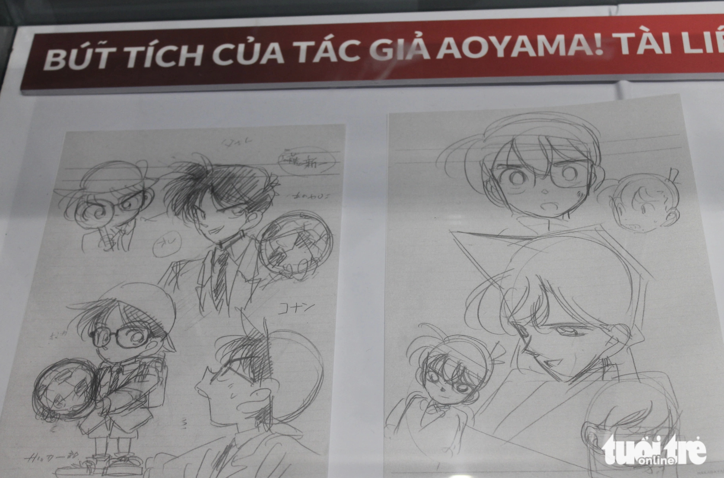 Sketches of characters in the manga series by artist Aoyama Gosho. Photo: To Cuong / Tuoi Tre