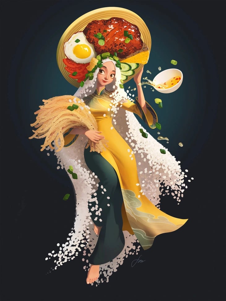 Vietnamese artist paints fairies featuring ‘pho,’ ‘com tam,’ ‘bun dau mam tom’