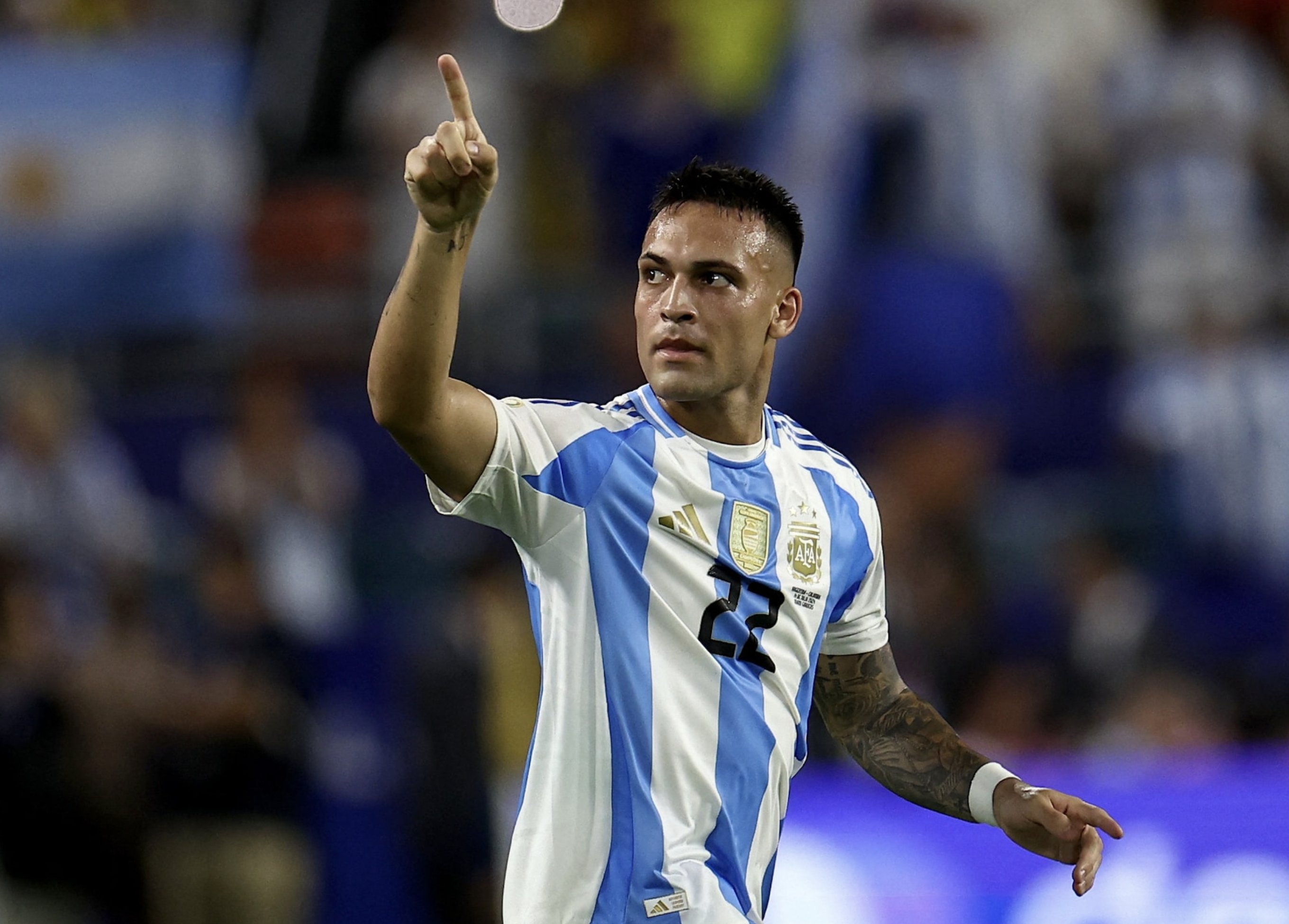 Soccer Football - Copa America 2024 - Final - Argentina v Colombia - Hard Rock Stadium, Miami, Florida, United States - July 14, 2024 Argentina's Lautaro Martinez celebrates scoring their first goal. Photo: Reuters