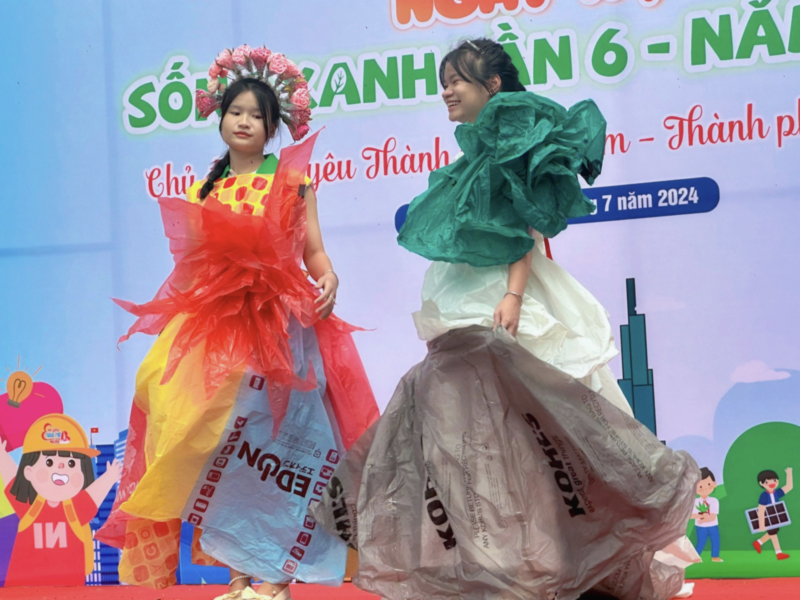 Splendid gowns made out of trash by children in Tan Binh District, Ho Chi Minh City. Photo: Supplied