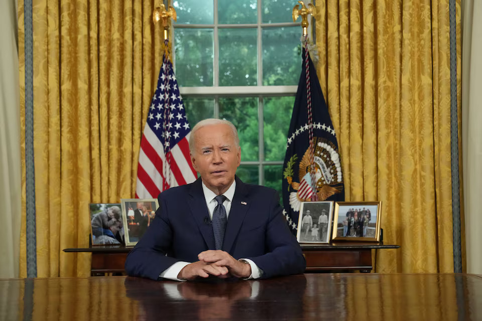 U.S. President Joe Biden delivers an address to the nation from the Oval Office of the White House in Washington, DC on July 14, 2024. Photo: Reuters