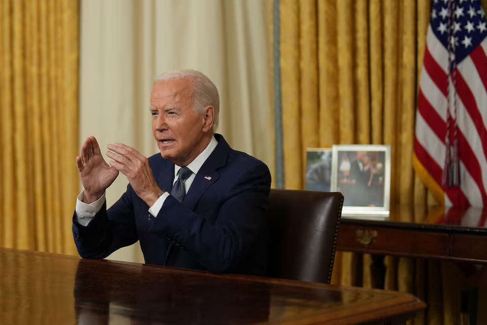 U.S President Joe Biden delivers an address to the nation from the Oval Office of the White House in Washington, DC on July 14, 2024. Photo: Reuters