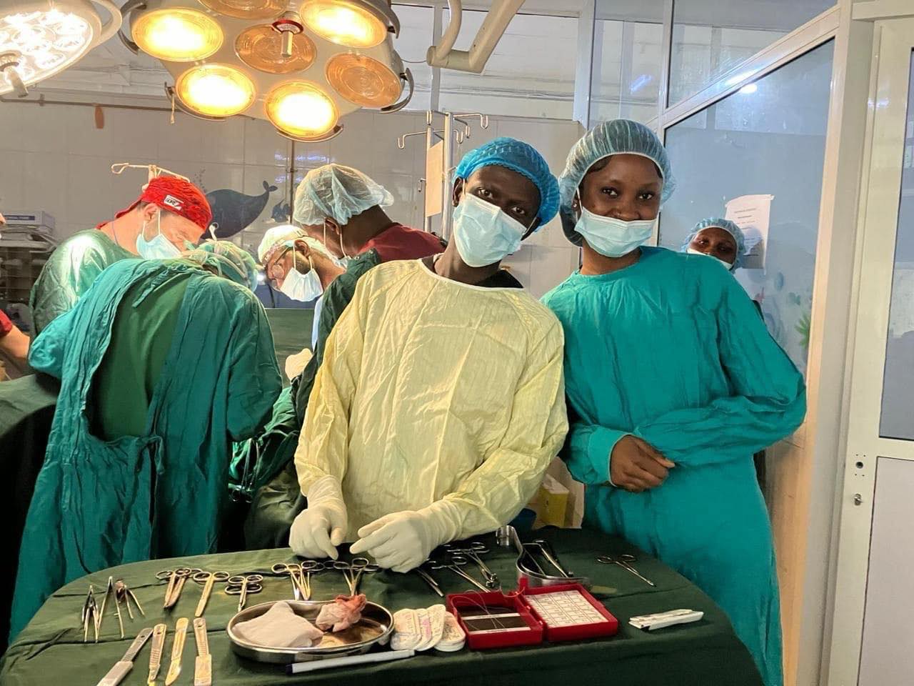 Local surgeons during the reconstructive surgery for Ibrahim in Banjul, Gambia. Photo: Supplied