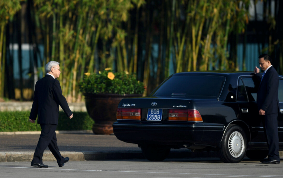 Vietnam’s Party General Secretary Nguyen Phu Trong moves to his car after attending an event. Photo: Tien Tuan / Tuoi Tre