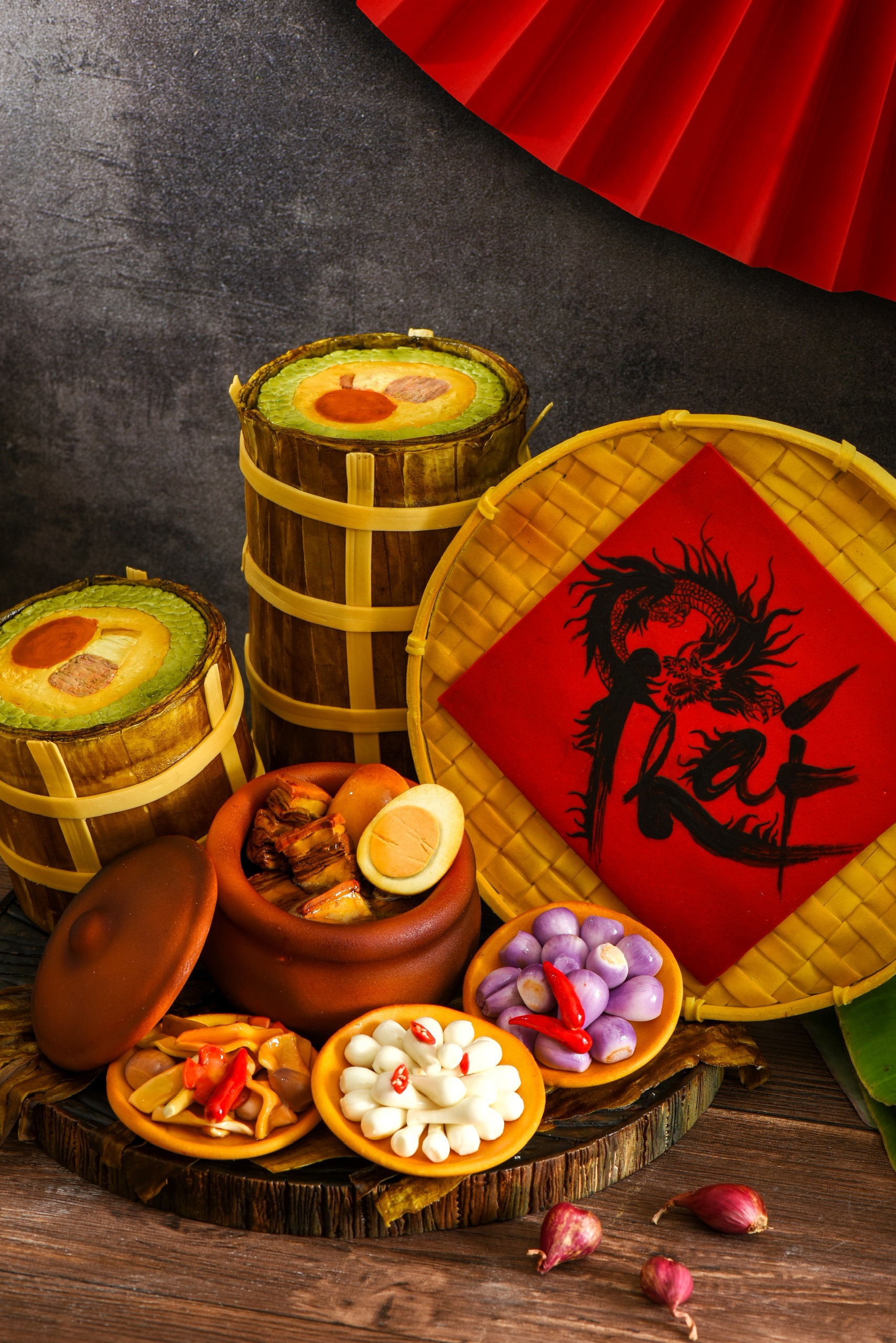 Vietnamese traditional Tet (Lunar New Year) foods made out of fondant by Nguyen Huu Thien An. Photo: Supplied