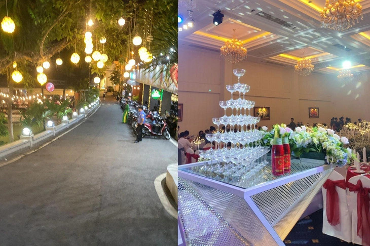 This combined photo shows nobody on the path leading to the wedding party venue at a restaurant in Vietnam (L) and the scene of guests of the party waiting for those who arrive late. Photo: Quan Nam / Tuoi Tre