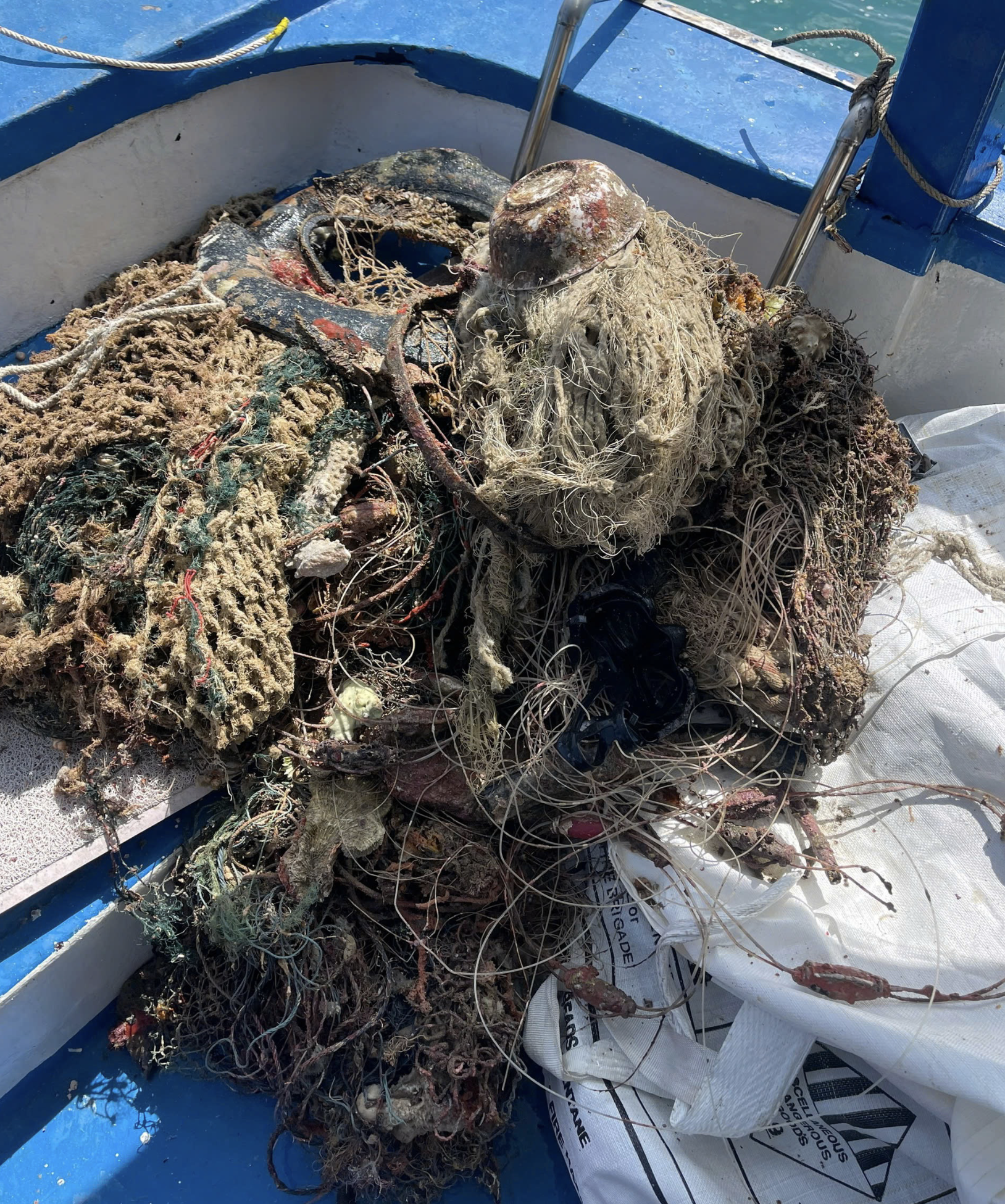 An abandoned fishing net collected from a coral reef off Con Dao Island. Photo: Supplied