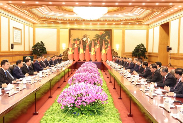 A view of the talks between Vietnam’s Party General Secretary and State President To Lam and China's Party General Secretary and President Xi Jinping in Beijing on August 19, 2024. Photo: Vietnam News Agency