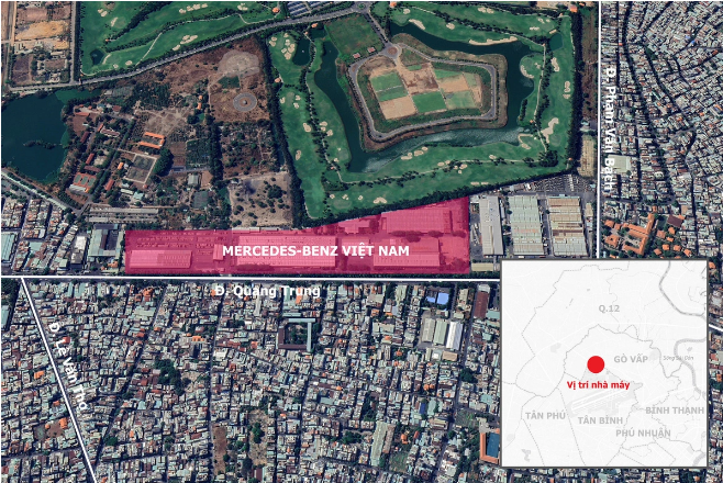 A map shows the position of the Mercedes-Benz Vietnam factory in Go Vap District, Ho Chi Minh City. Photo: Phuong Nhi / Tuoi Tre